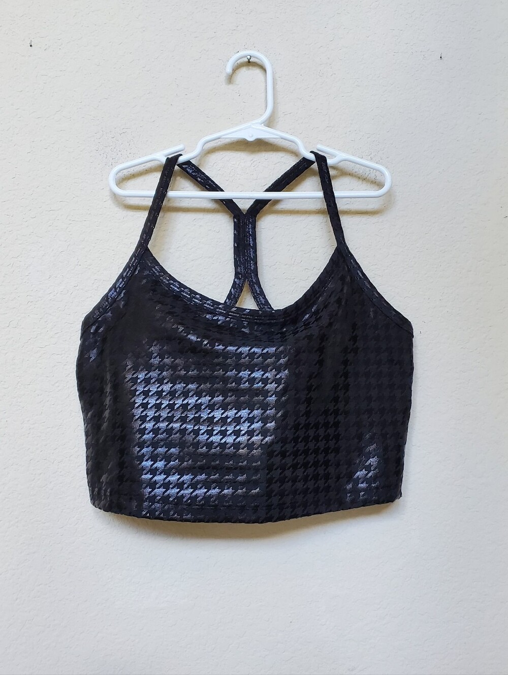 Beyond Yoga Black Houndstooth Shine Bralette.  Size Large